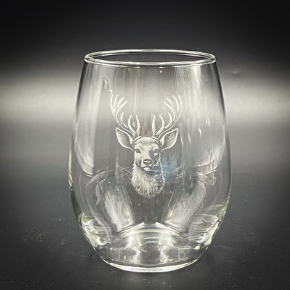 Deer Head Vintage - 15 oz Stemless Wine Glass