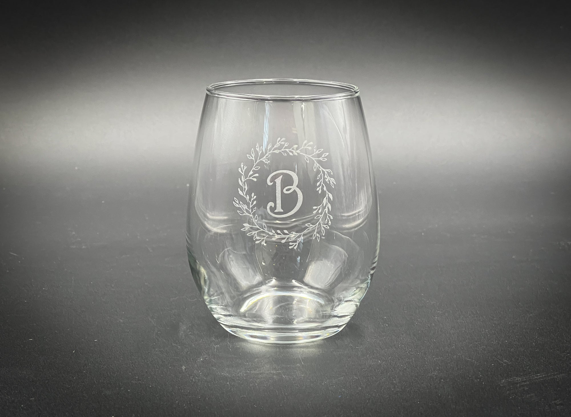 Floral Letter Custom - 15 oz Stemless Wine Glass