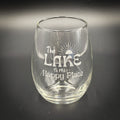 The lake in my Happy Place - Etched 15 oz Stemless Wine Glass