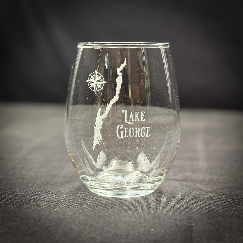 Lake George NY Vintage Stemless Wine Glass