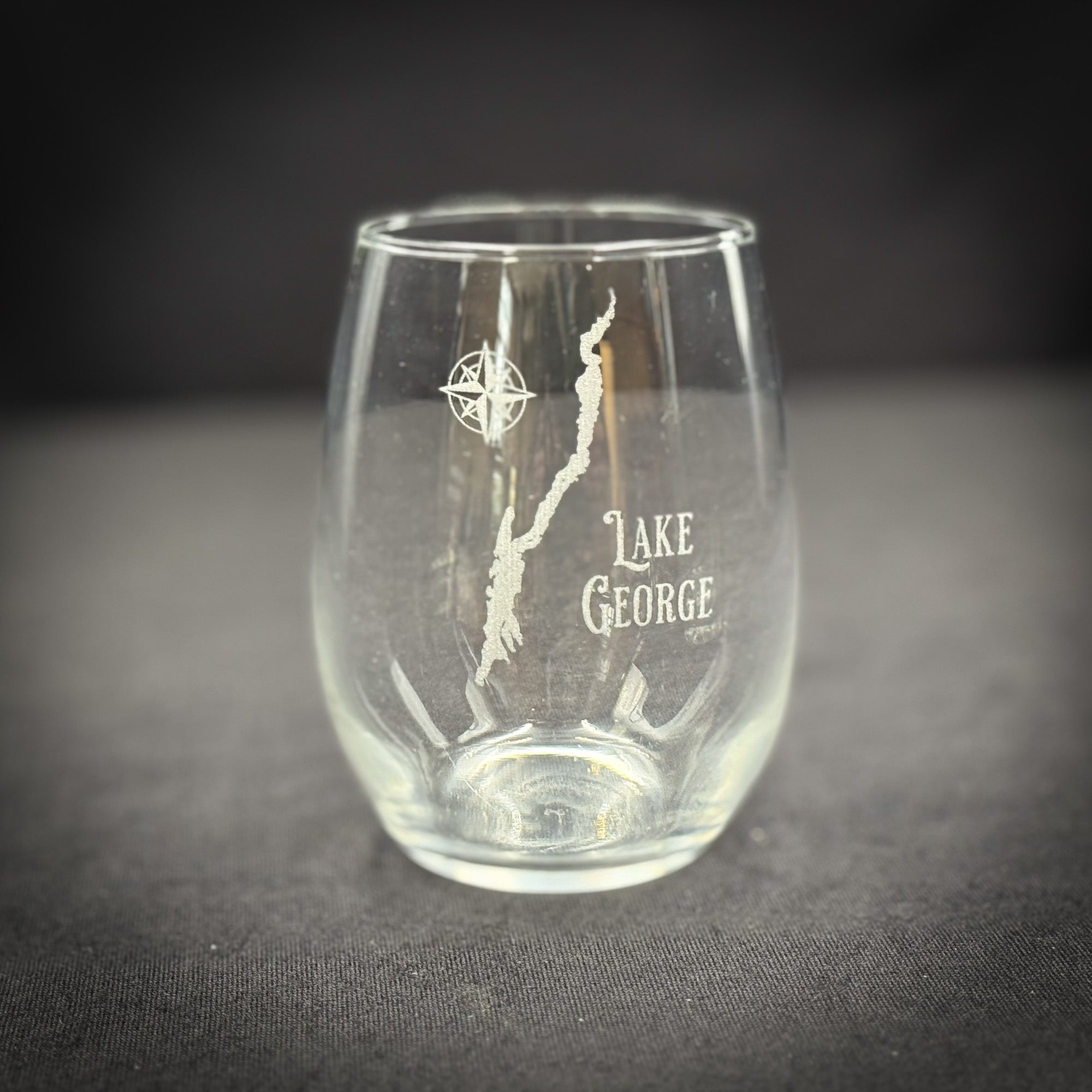 Lake George NY Vintage Stemless Wine Glass