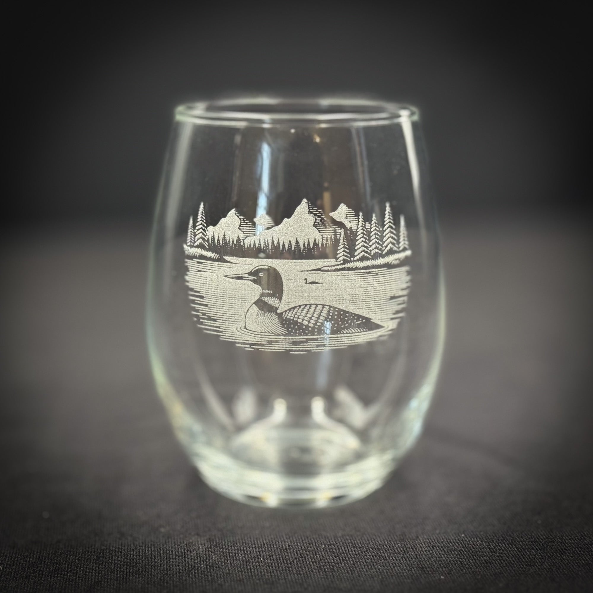 Loon on a Lake - 15 oz Stemless Wine Glass