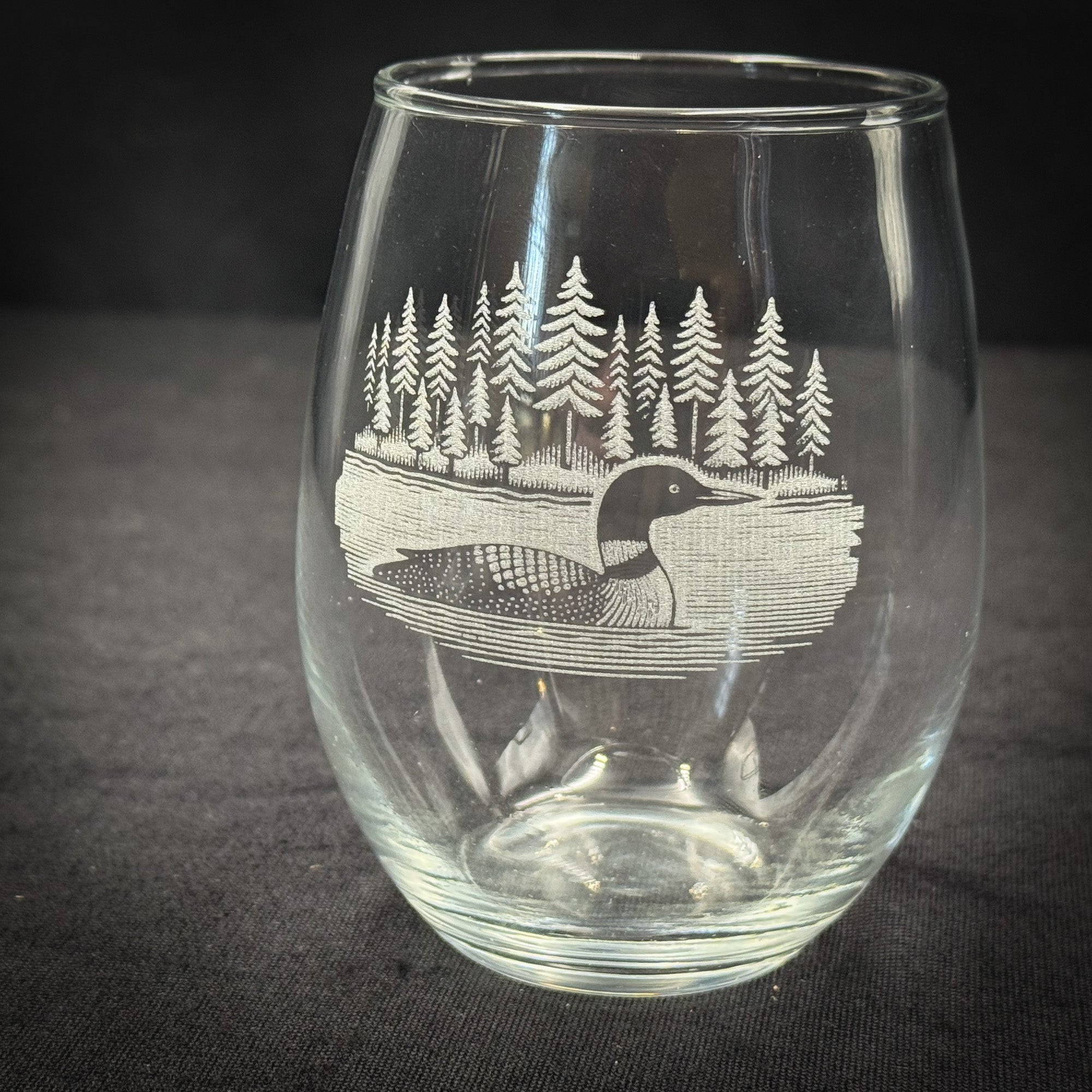 Loon on a Lake - 15 oz Stemless Wine Glass