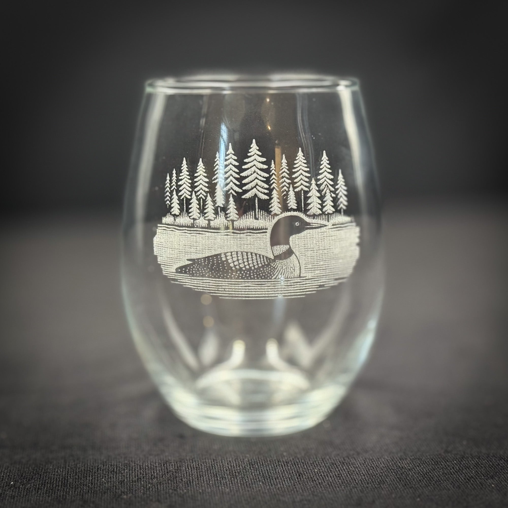 Loon on a Lake - 15 oz Stemless Wine Glass