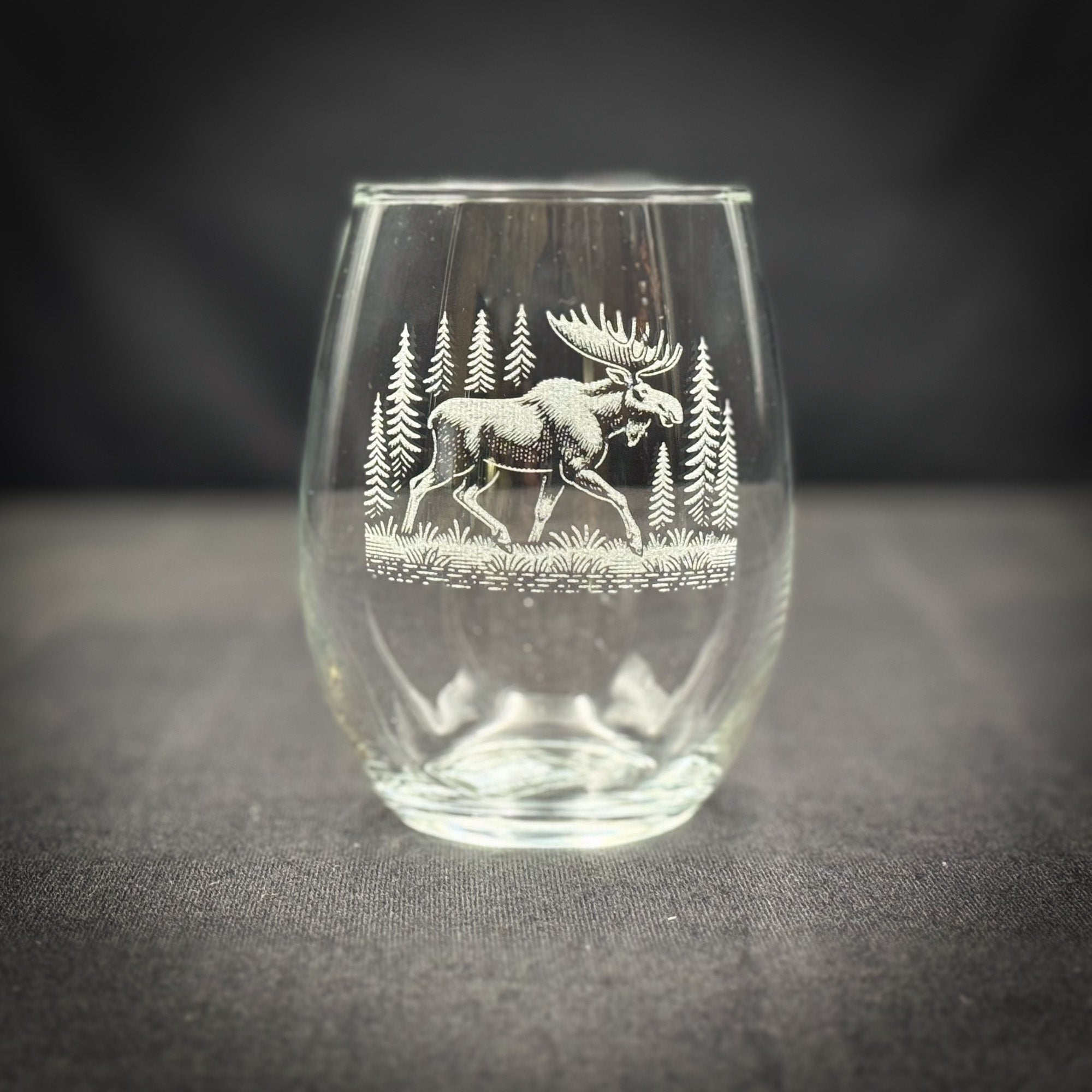 Moose in a Forest - Stemless Wine Glass