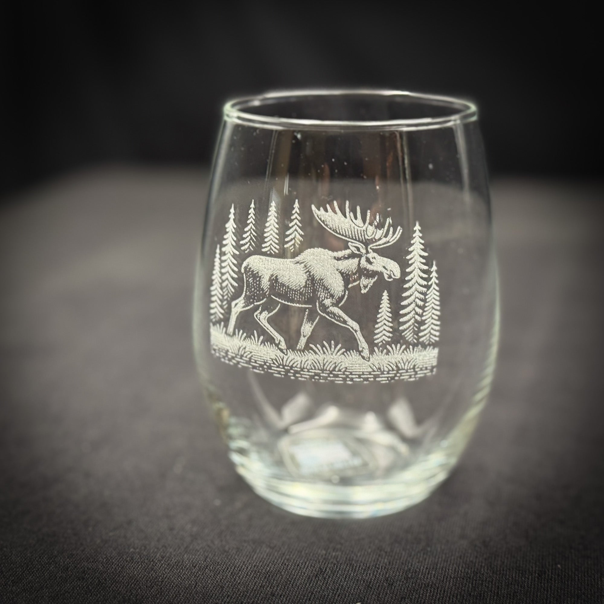 Moose in a Forest - Stemless Wine Glass