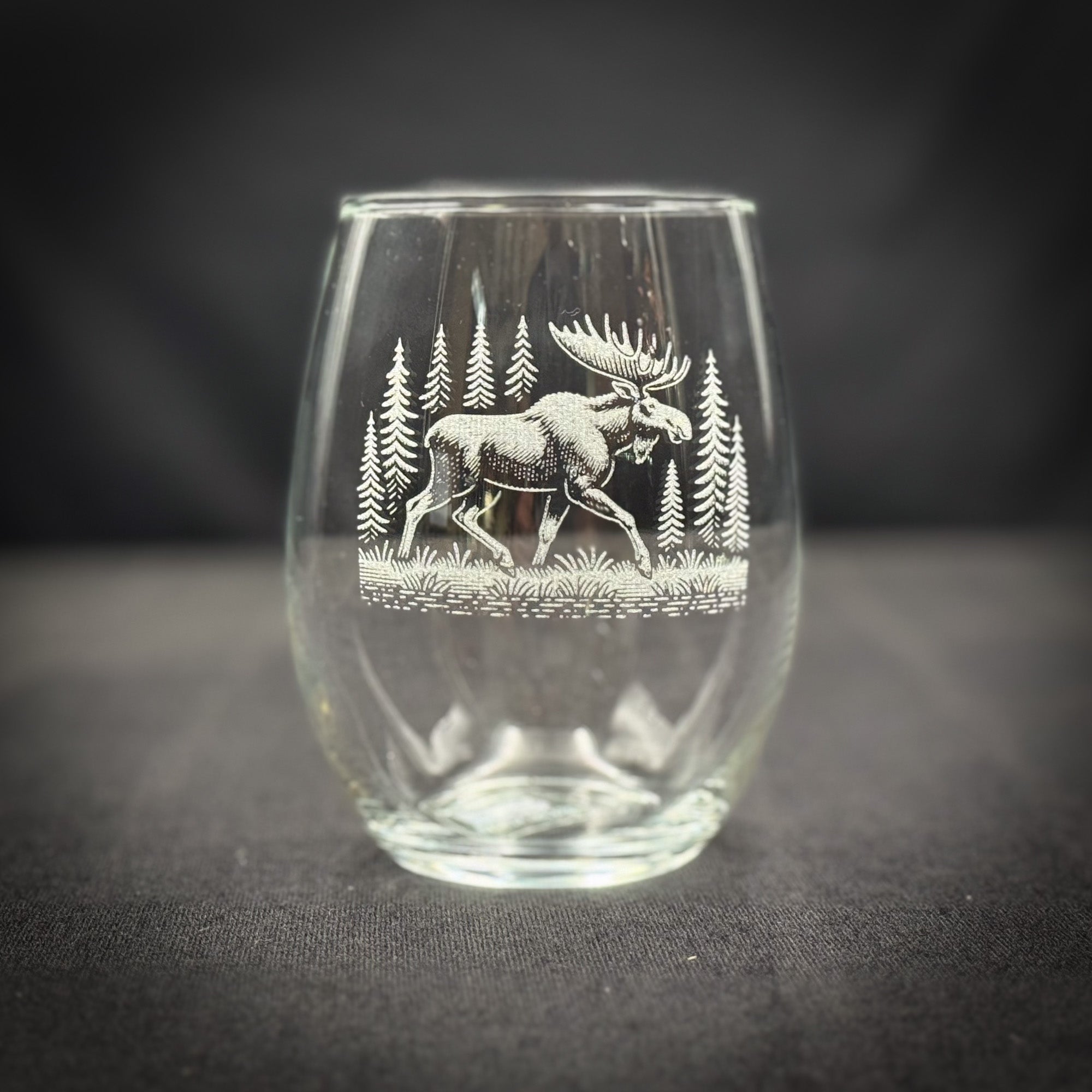 Moose in a Forest - Stemless Wine Glass