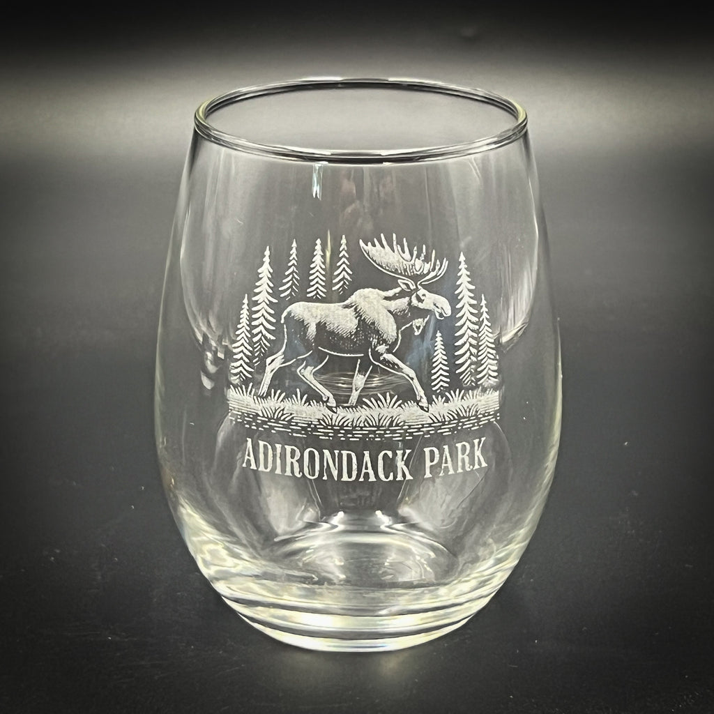 Moose in a Forest - 15 oz Stemless Wine Glass