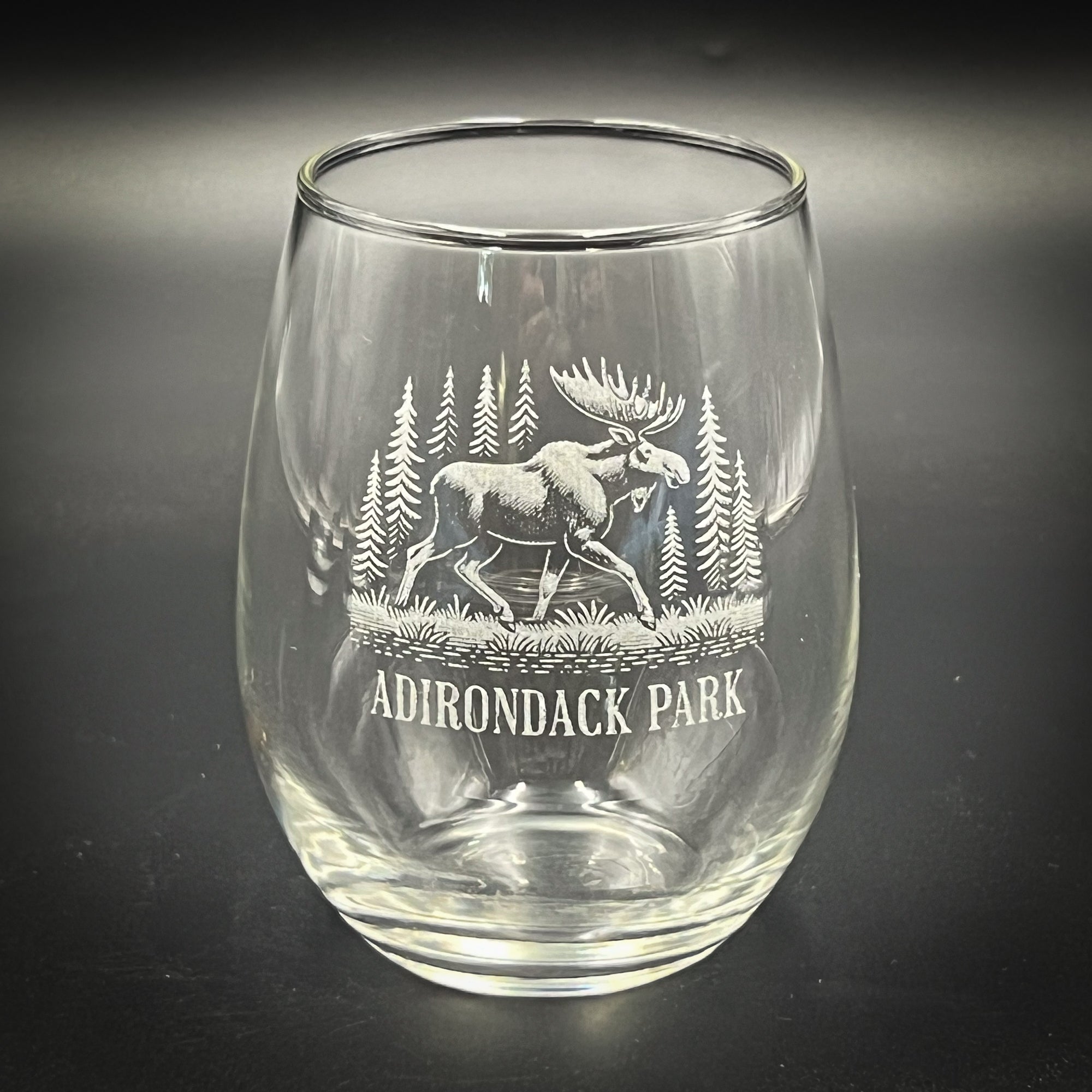 Moose in a Forest - 15 oz Stemless Wine Glass