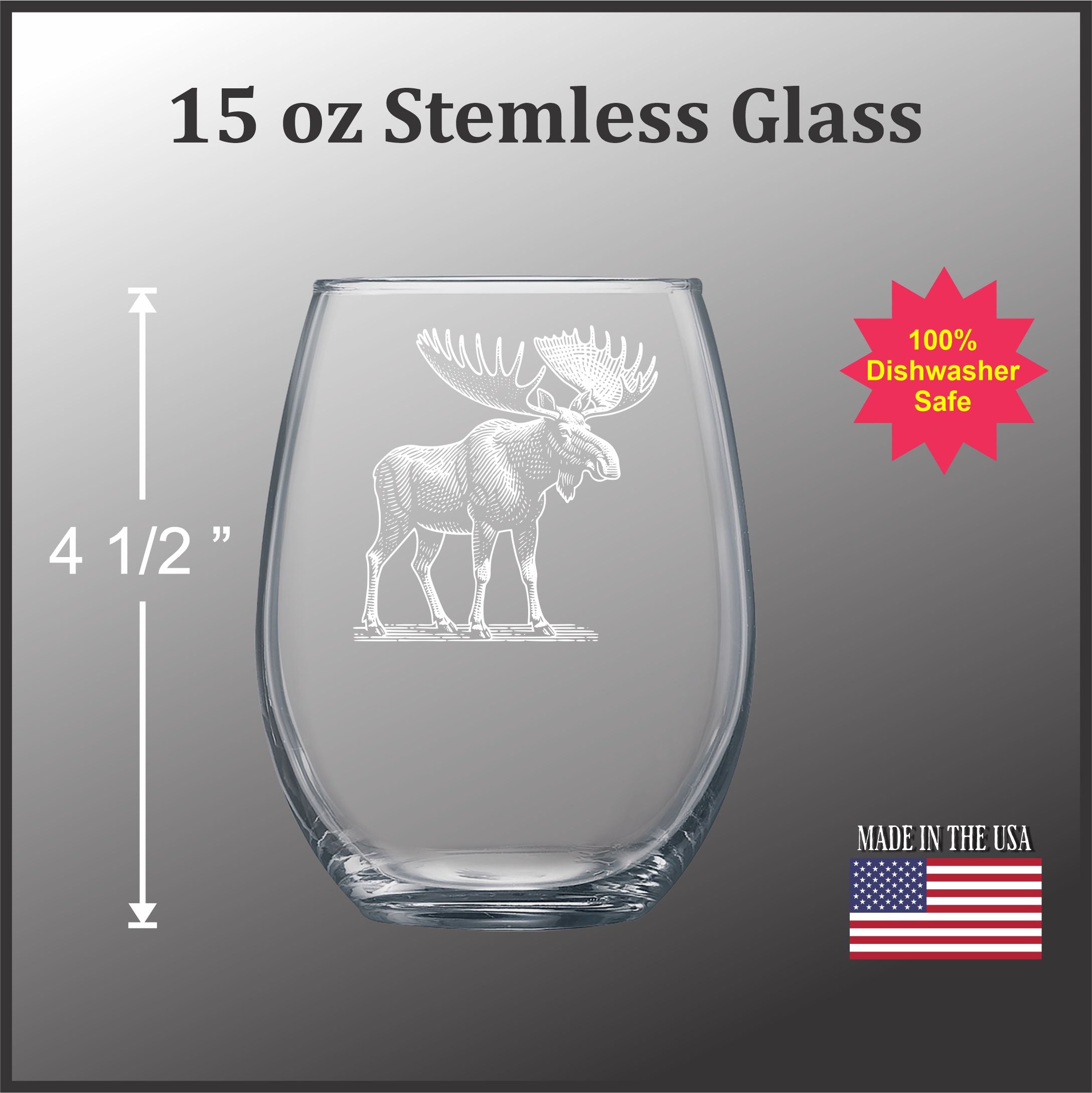 Moose Vintage Style - 15 oz Stemless Wine Glass