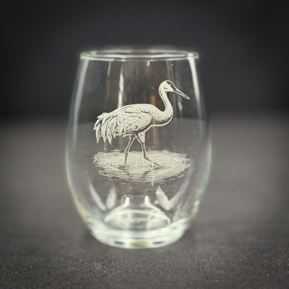 Sandhill Crane - 15 oz Stemless Wine Glass
