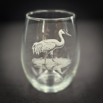 Sandhill Crane - 15 oz Stemless Wine Glass