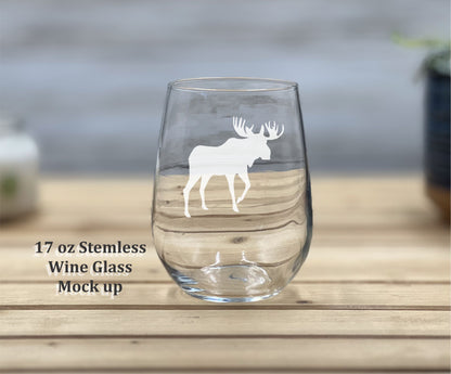 Moose- Etched 17 oz Stemless Wine Glass