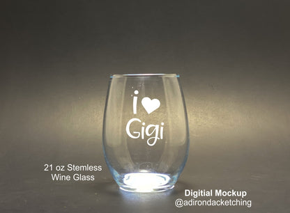 I Heart ... - Etched 21 oz Stemless Wine Glass