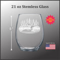 Loon on a Lake with Trees - Etched 21 oz Stemless Wine Glass