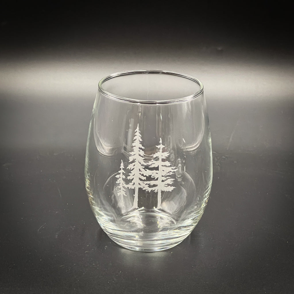 3 Trees - Etched 21 oz Stemless Wine Glass