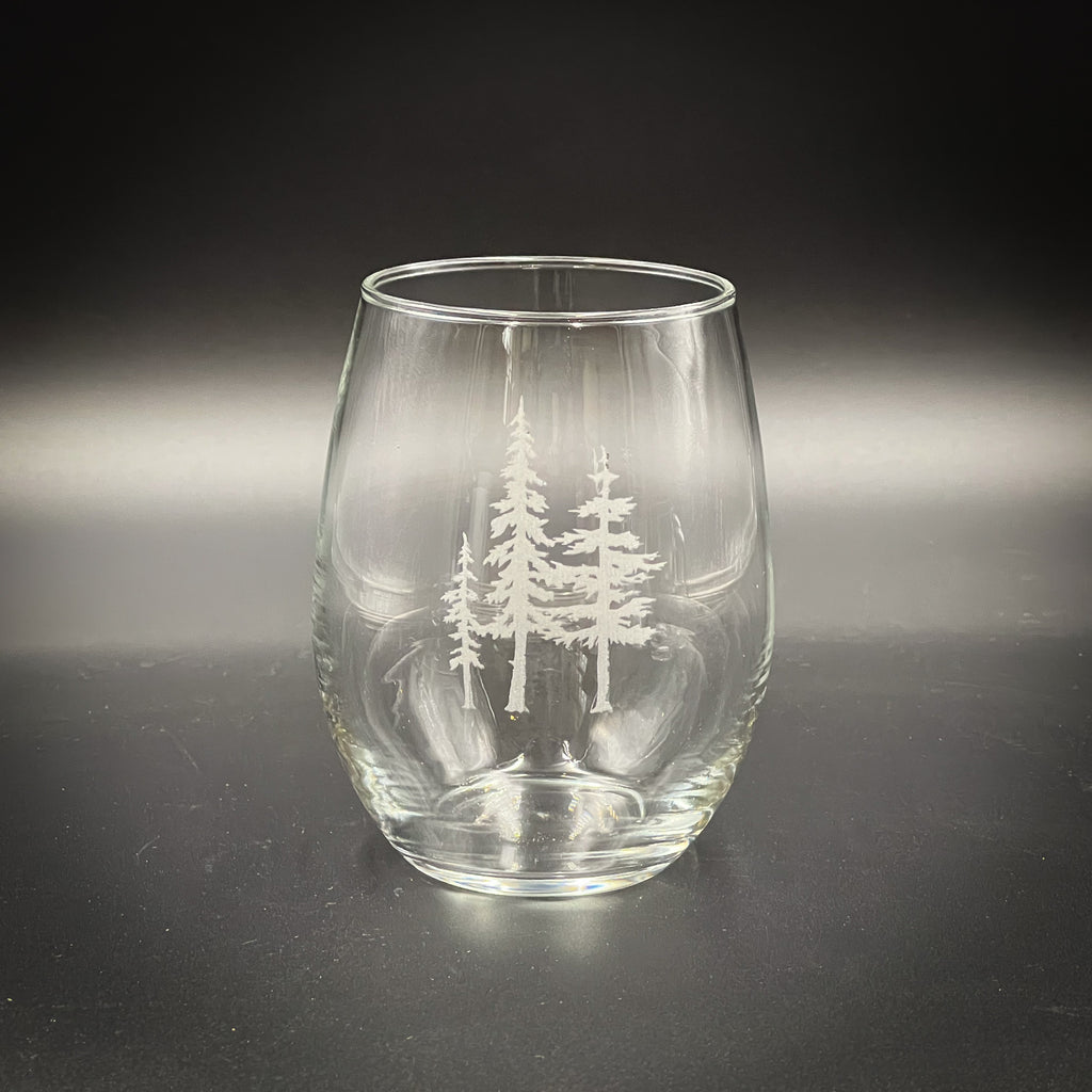 3 Trees - Etched 21 oz Stemless Wine Glass