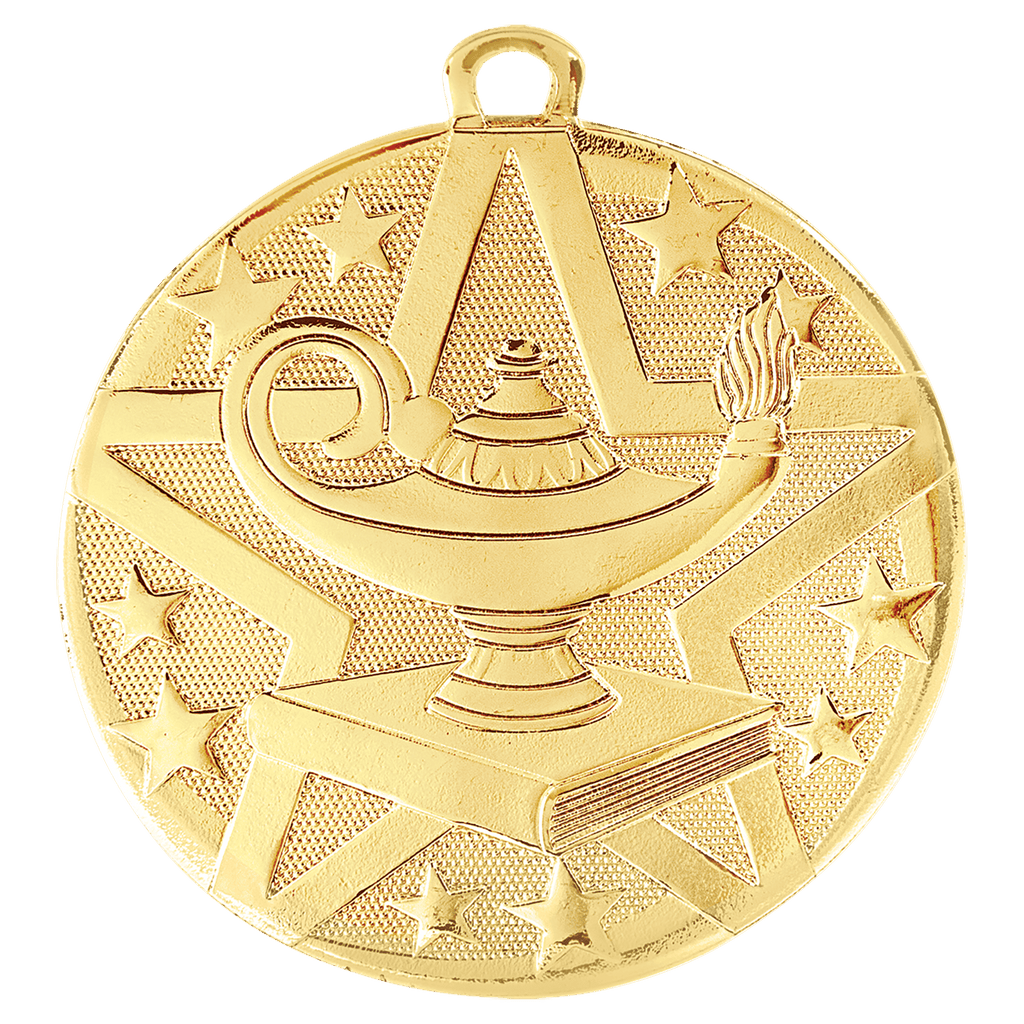 Gold 2" Superstar Lamp of Knowledge Medal