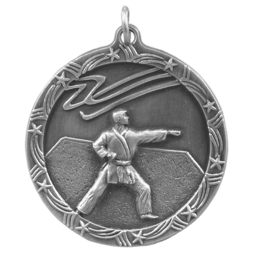 Antique Silver 1 3/4" Martial Arts Shooting Star Medal