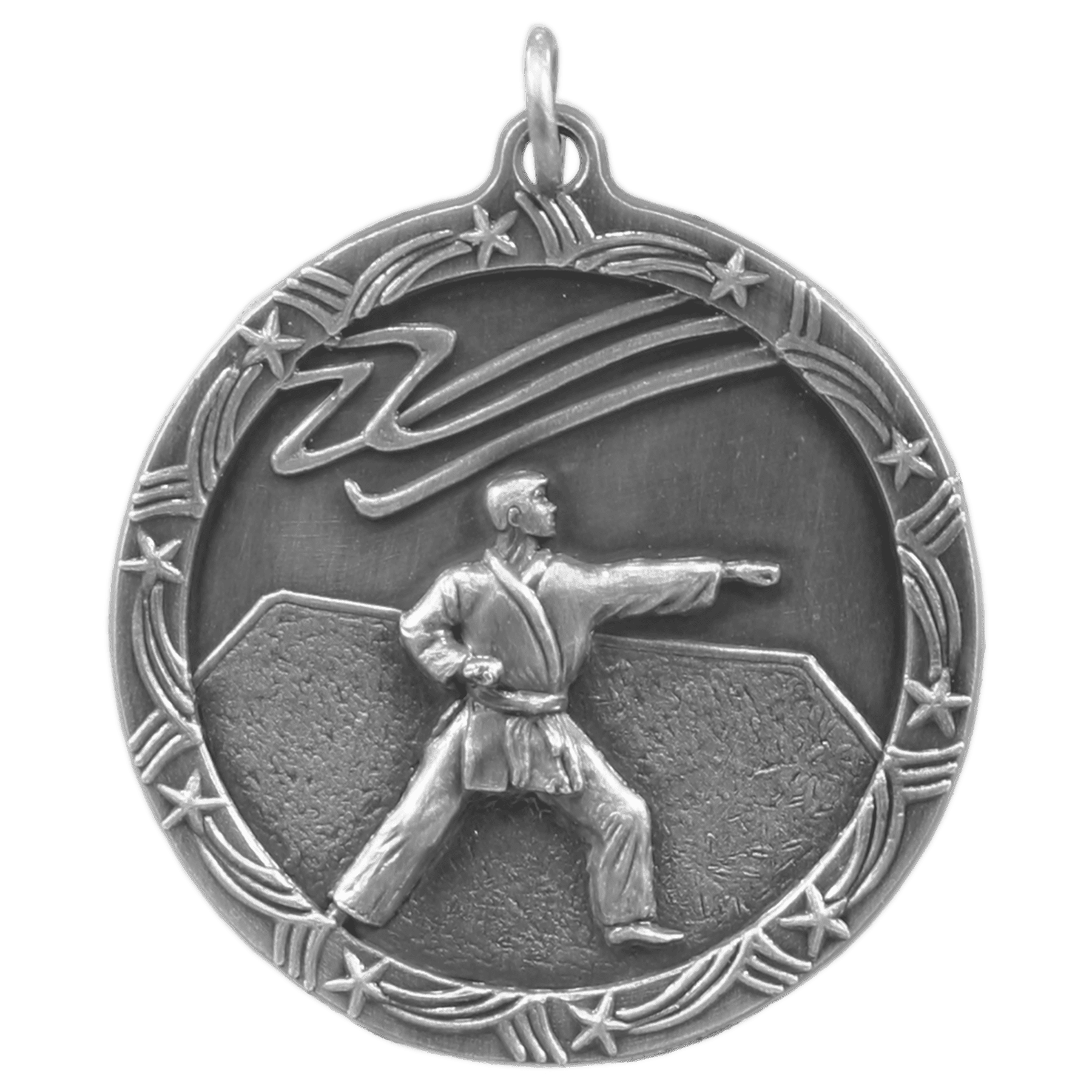 Antique Silver 1 3/4" Martial Arts Shooting Star Medal