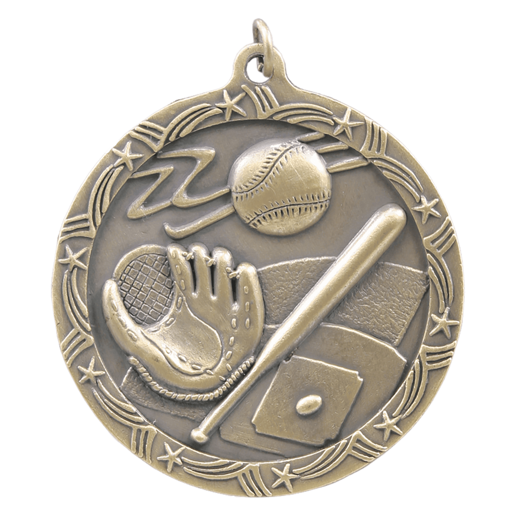 Antique Gold 2 1/2" Baseball/Softball Shooting Star Medal