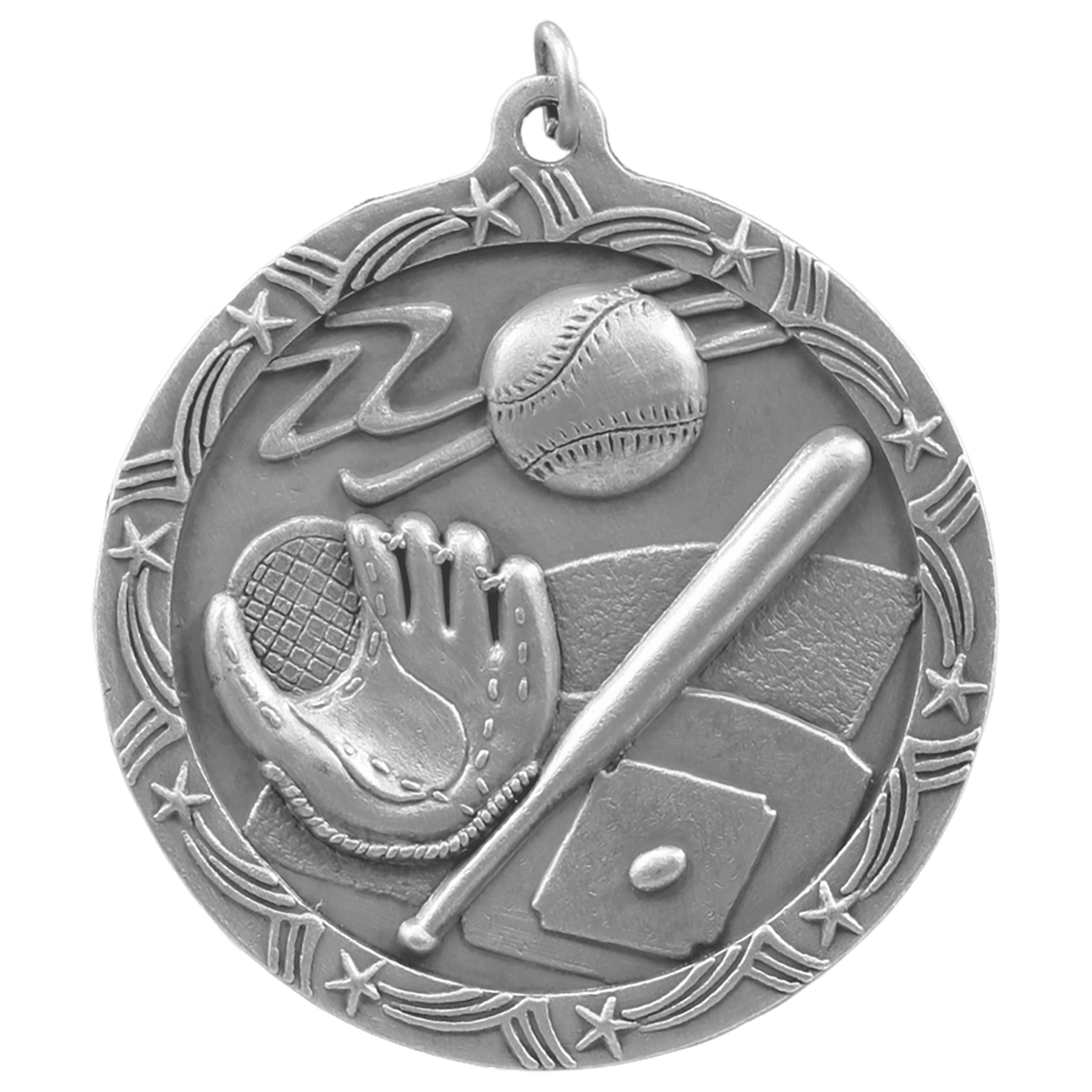 Antique Silver 2 1/2" Baseball/Softball Shooting Star Medal