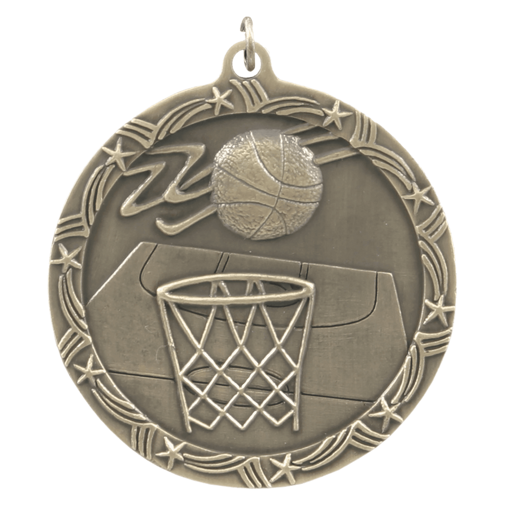 Antique Gold 2 1/2" Basketball Shooting Star Medal