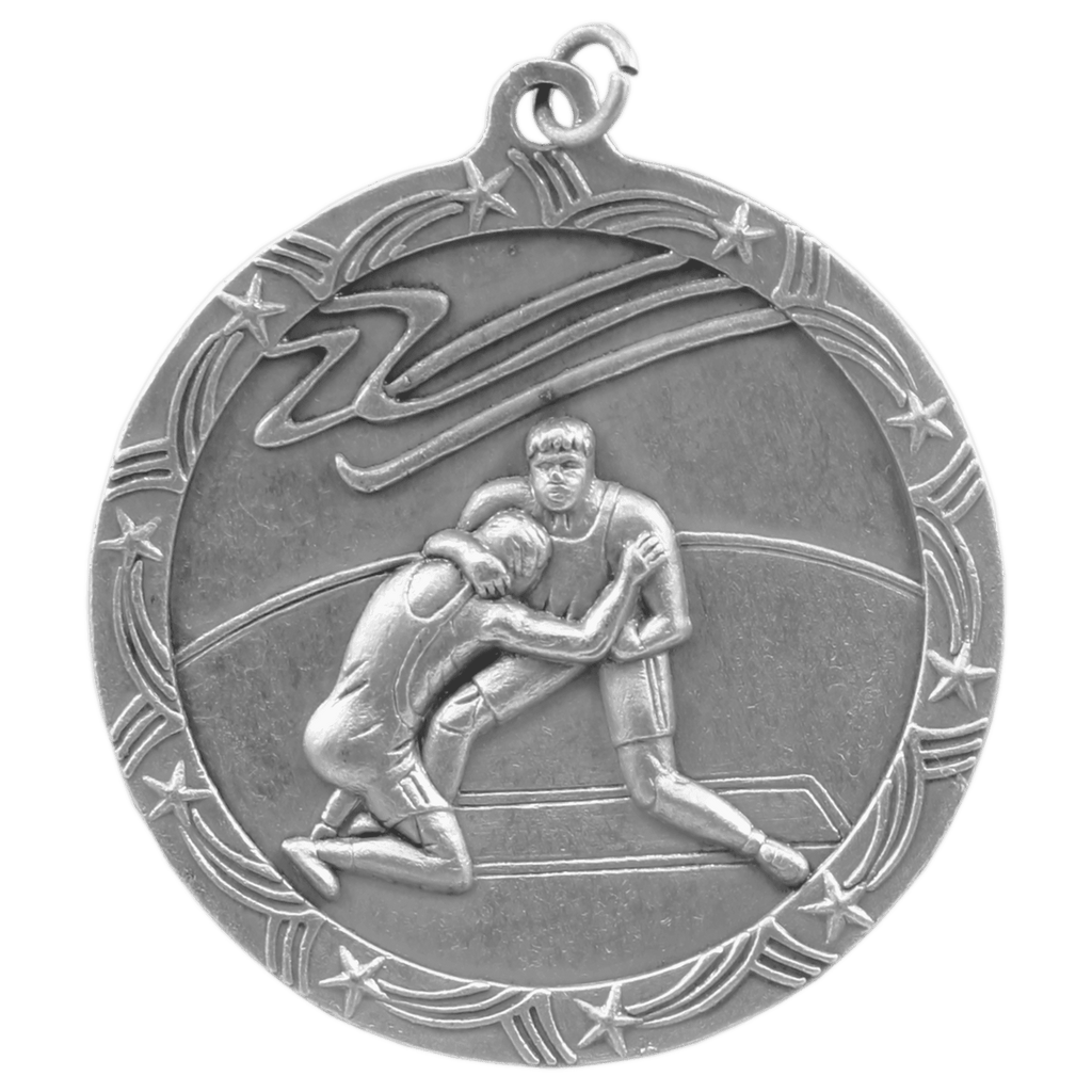 Antique Silver 2 1/2" Wrestling Shooting Star Medal