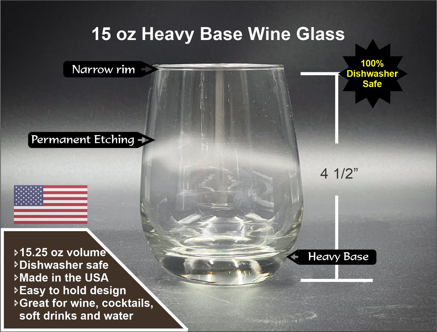 Your Design or Logo - 15 oz Heavy Base Stemless