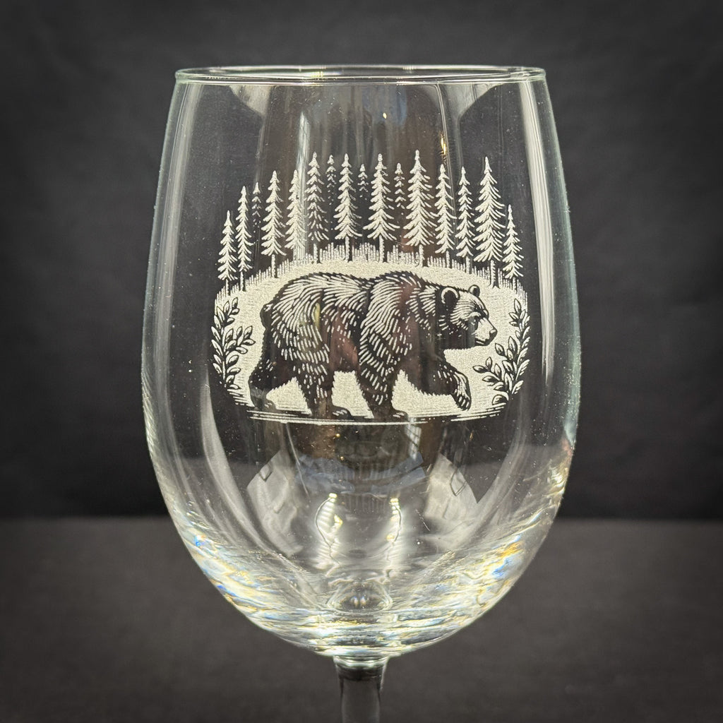 Bear in a Forest 19 oz Stemmed Wine Glass
