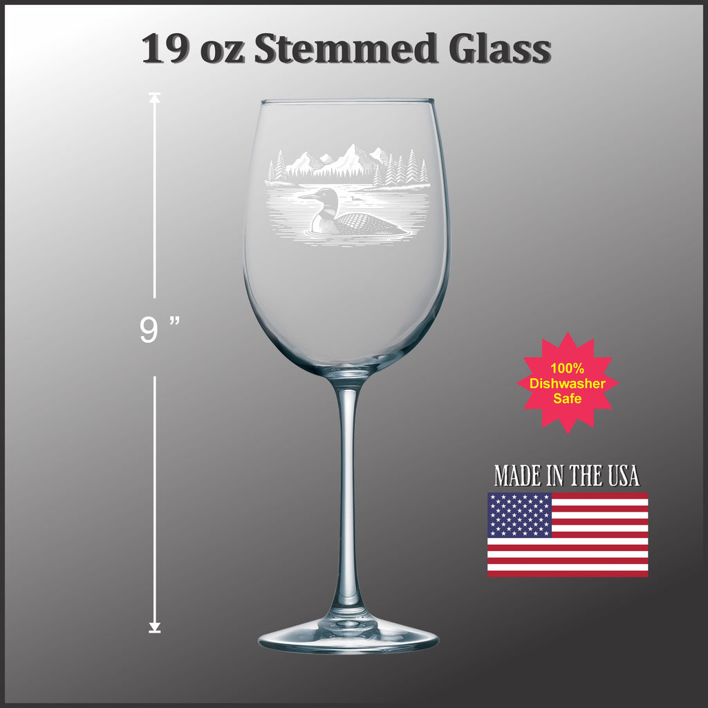 Loon on a Lake oz Stemmed Wine Glass
