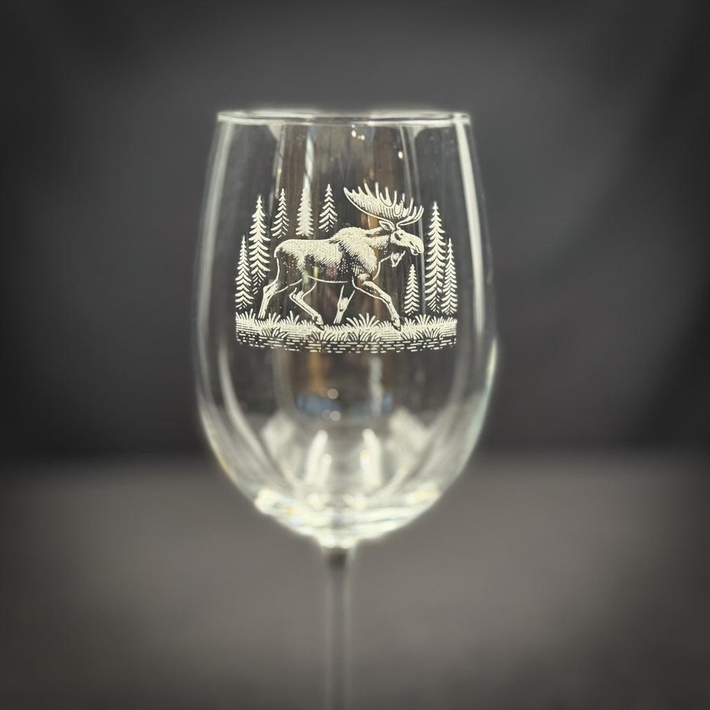 Moose in the Forest 19 oz Stemmed Wine Glass