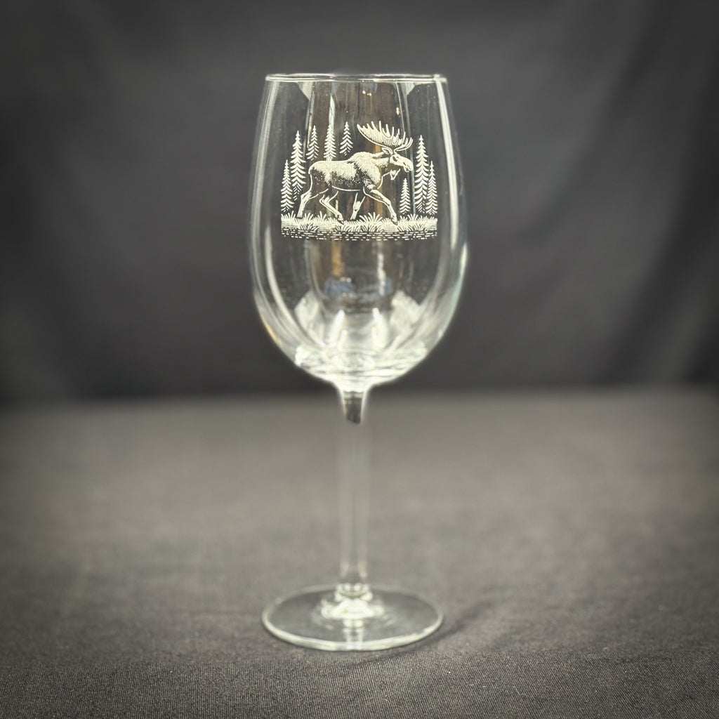 Moose in the Forest 19 oz Stemmed Wine Glass