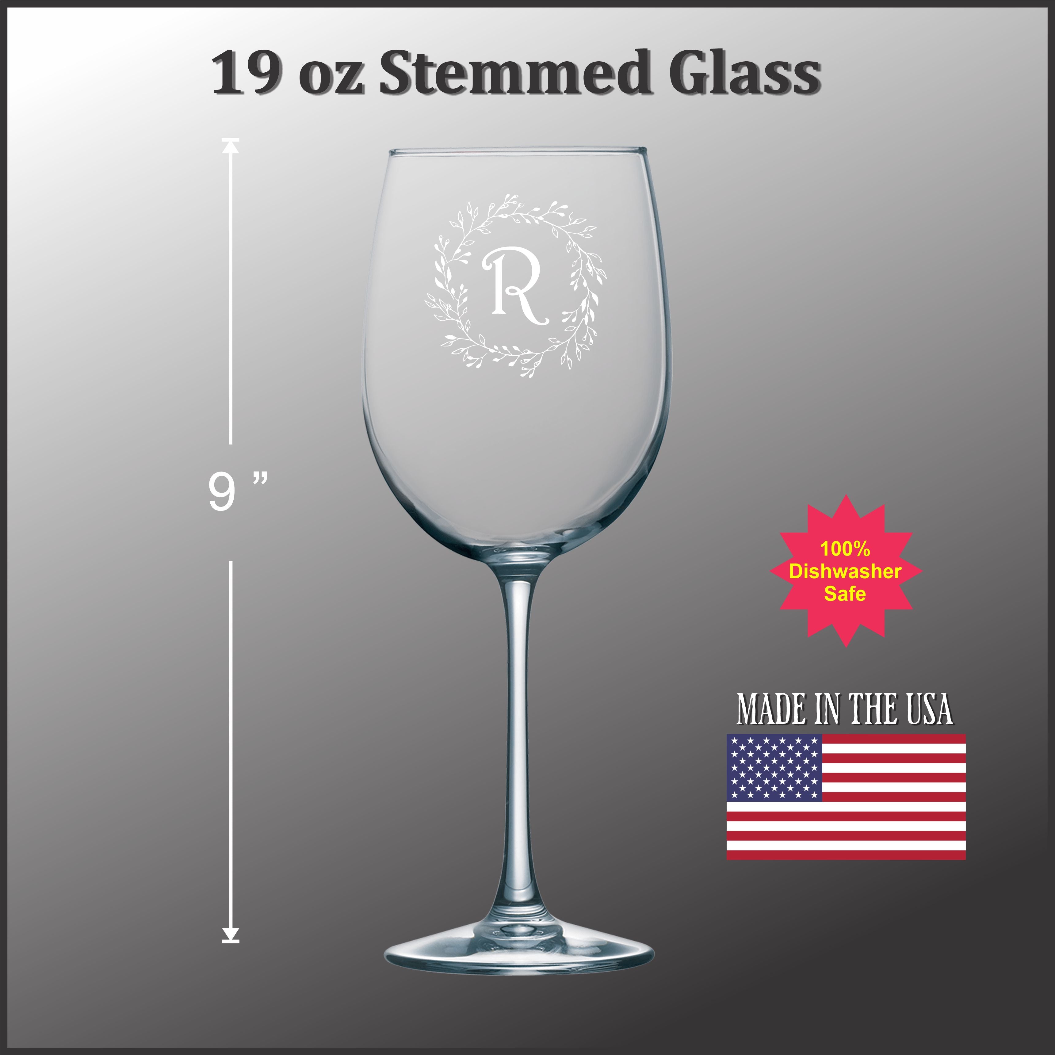Floral Letter Custom 19 oz Stemmed Wine Glass