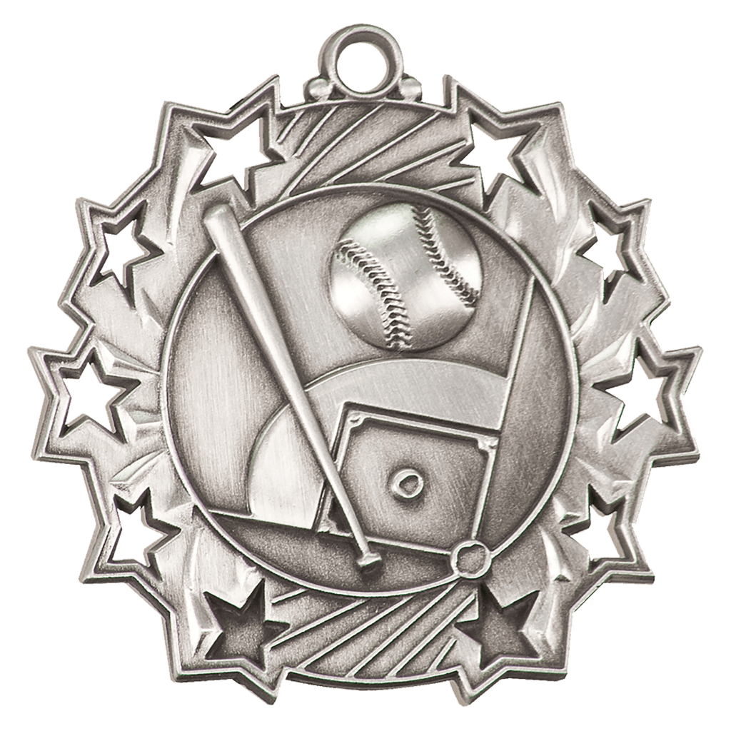 Antique Silver 2 1/4" Baseball/Softball Ten Star Medal