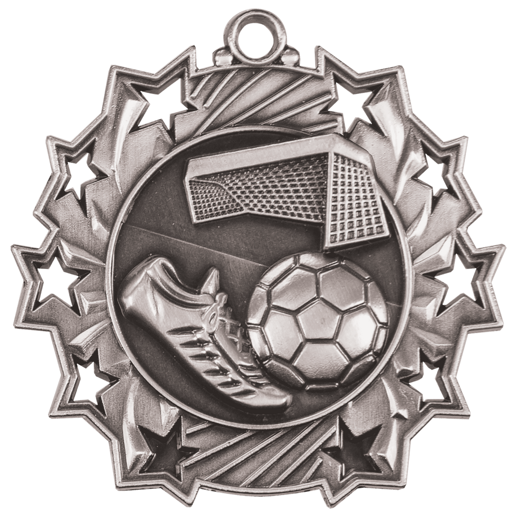 Antique Silver 2 1/4" Soccer Ten Star Medal