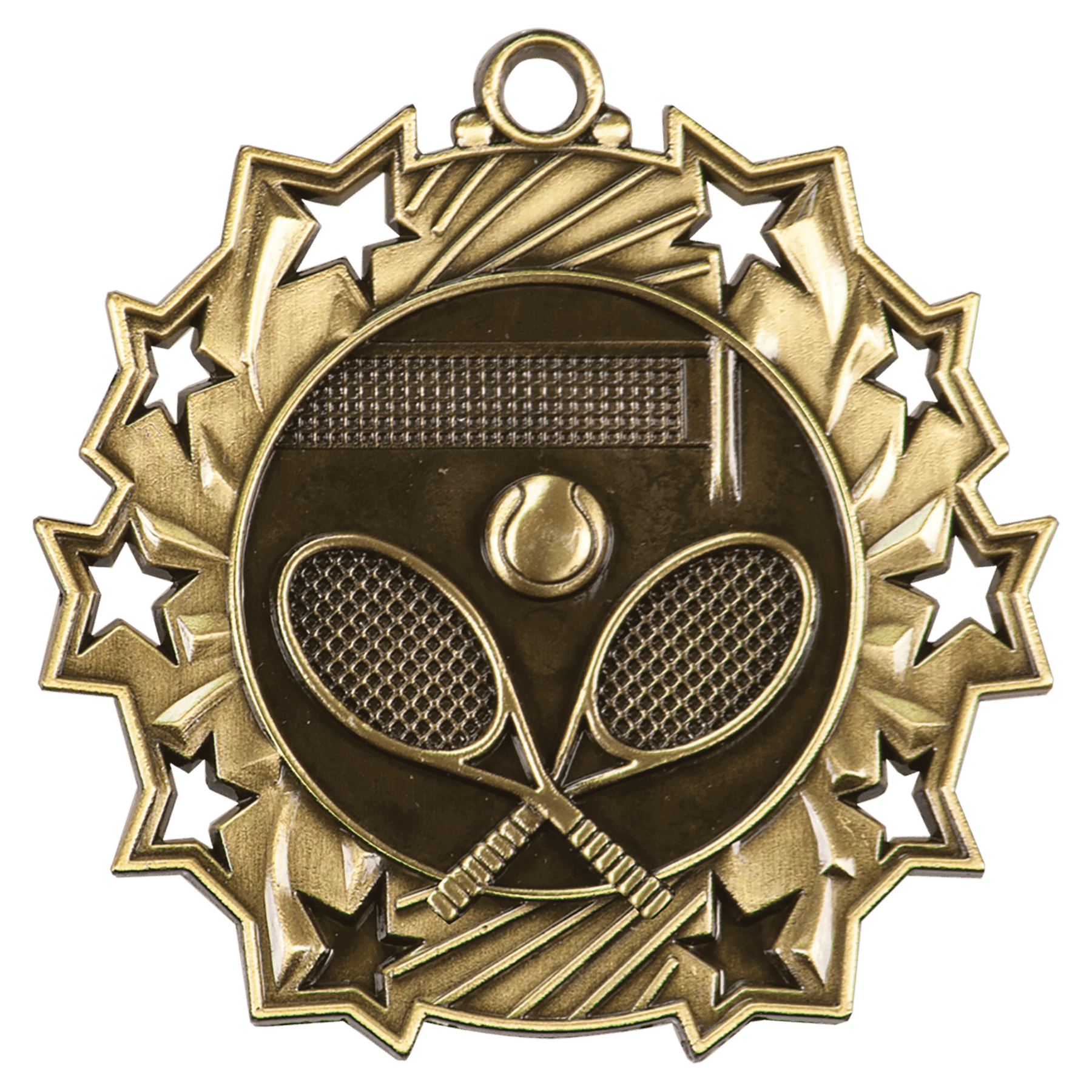 Antique Gold 2 1/4" Tennis Ten Star Medal