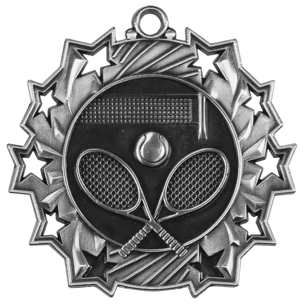 Antique Silver 2 1/4" Tennis Ten Star Medal