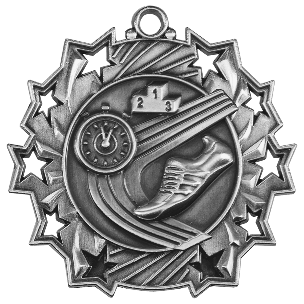 Antique Silver 2 1/4" Track Ten Star Medal