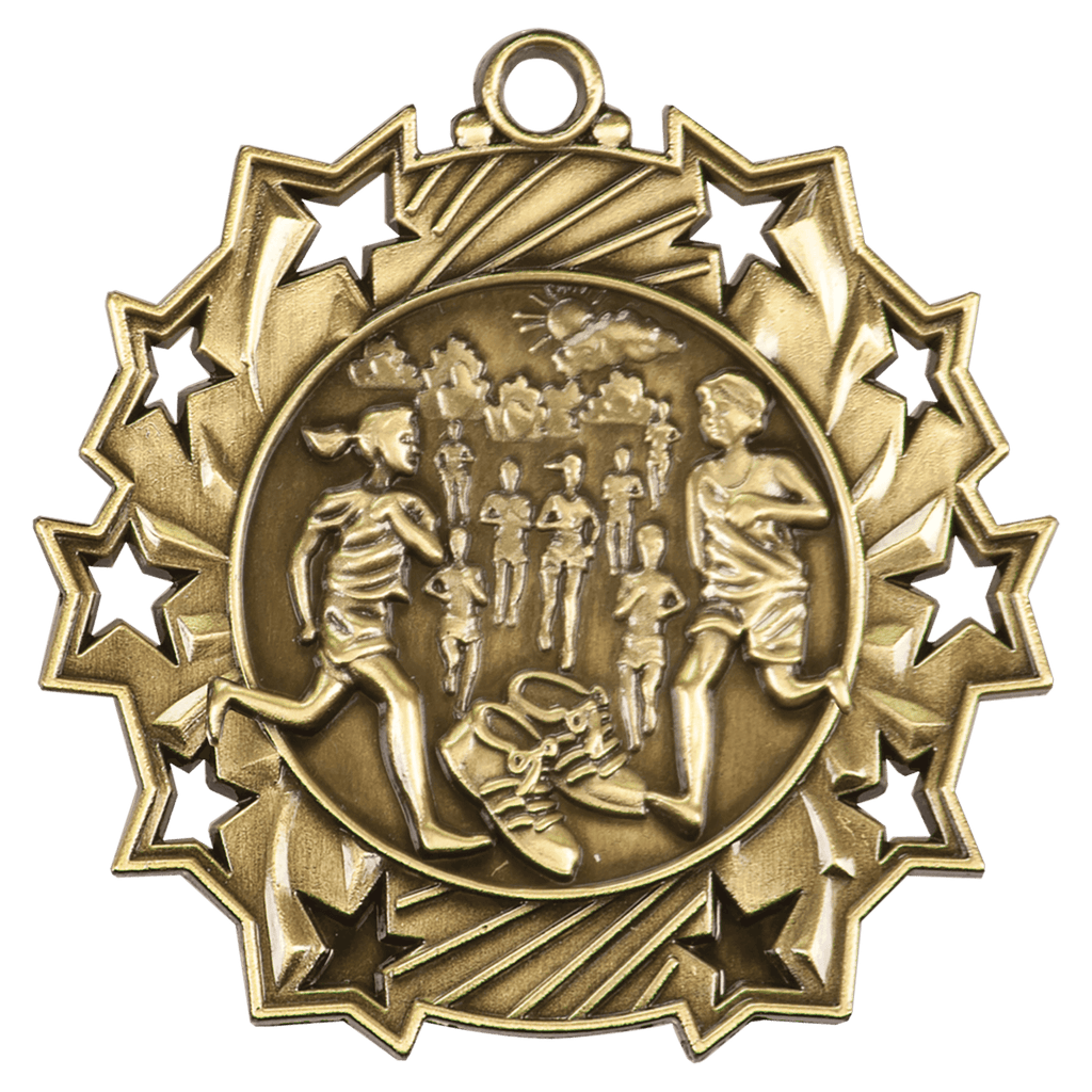 Antique Gold 2 1/4" Cross Country Ten Star Medal