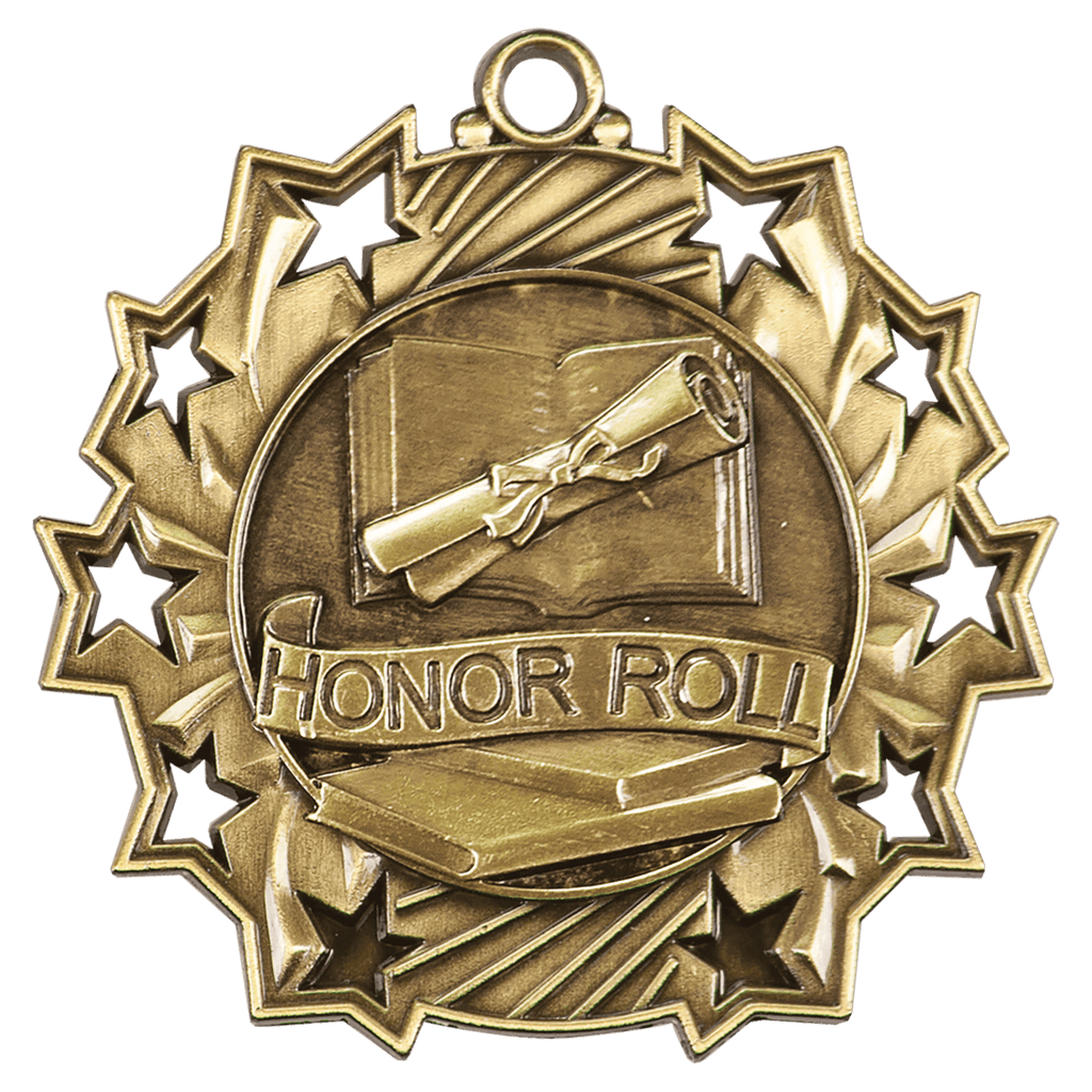 Antique Gold 2 1/4" Honor Roll Ten Star Medal