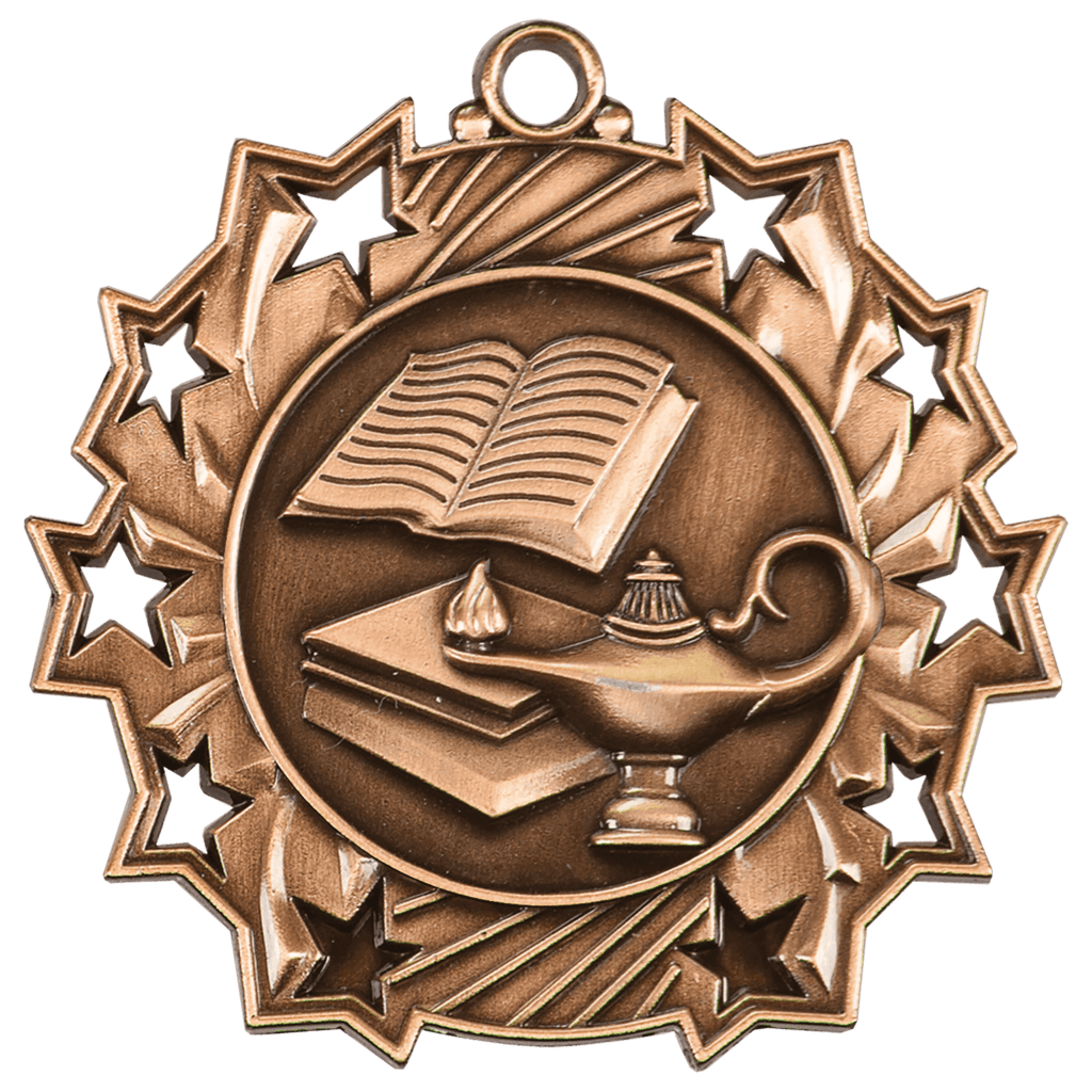 Antique Bronze 2 1/4" Lamp of Knowledge Ten Star Medal