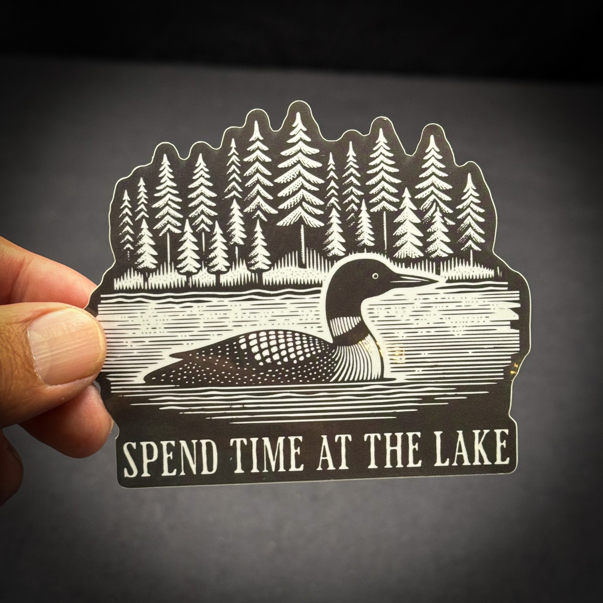 Loon on the Lake Spend Time at the Lake - Die cut vinyl sticker