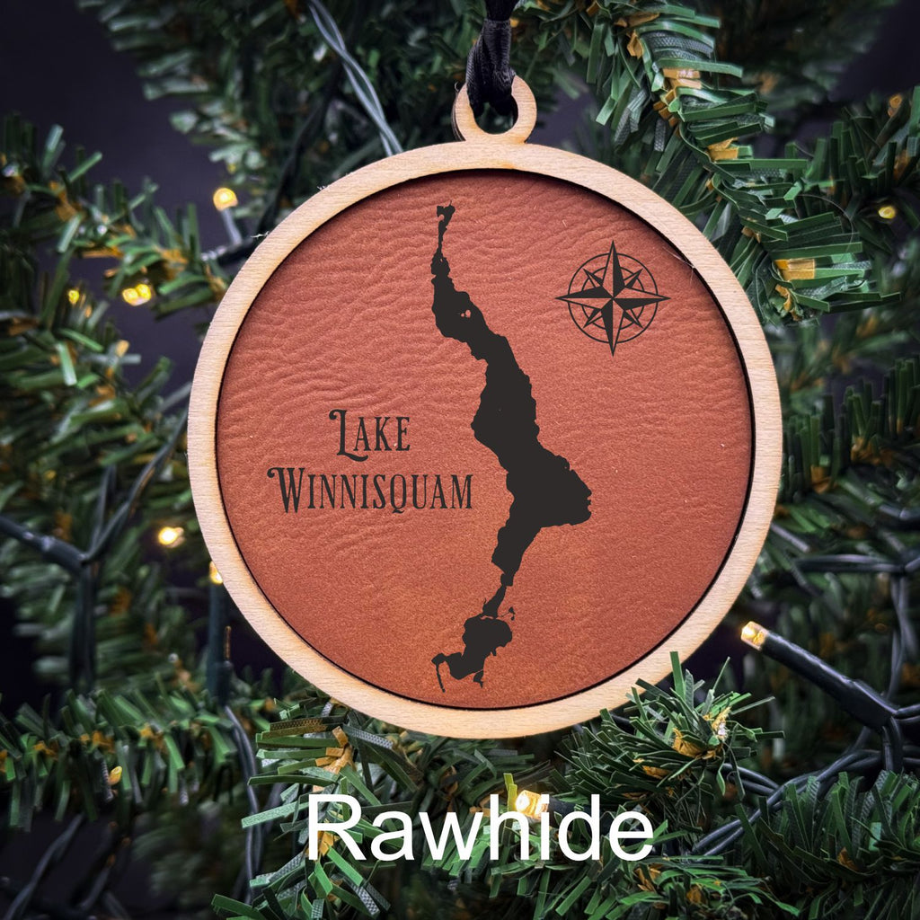 Make My Lake Ornament - 2 Layered Engraved Wood and leather