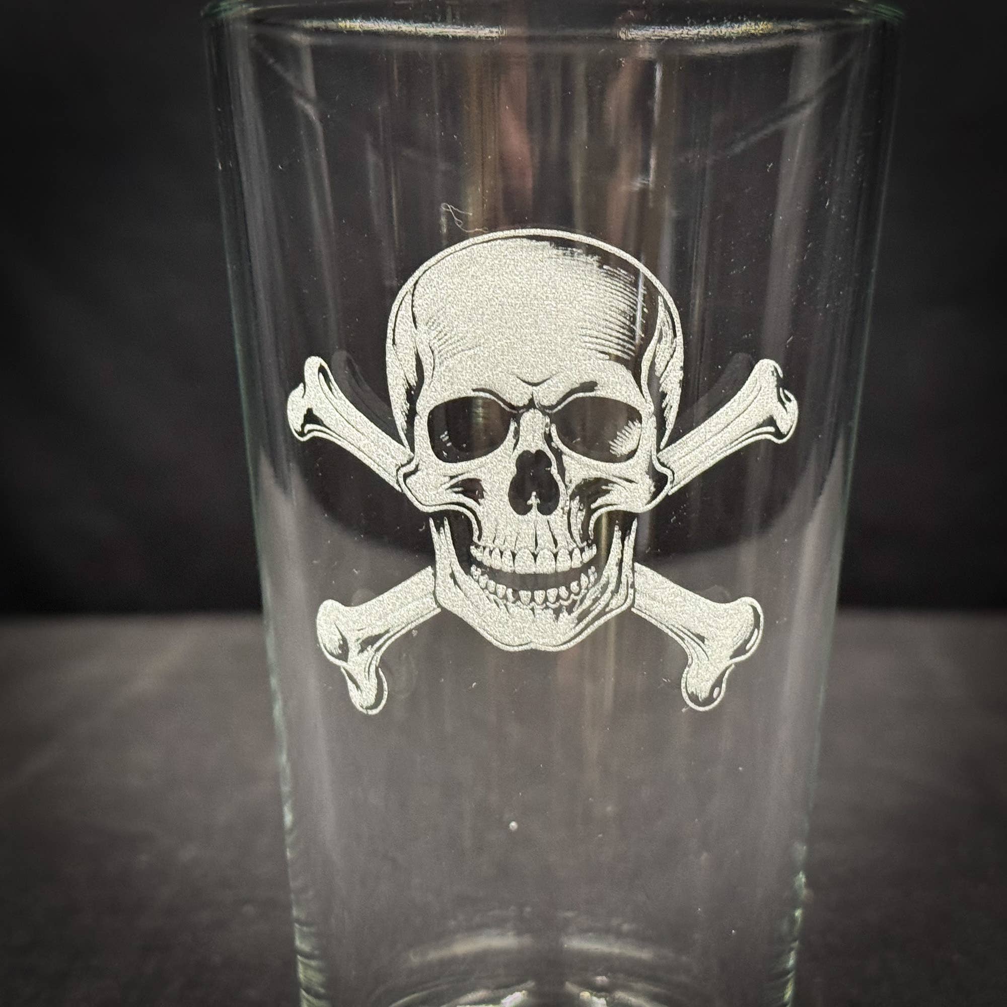 Skull and Crossbones Engraved Pint Glass - Durable Glass