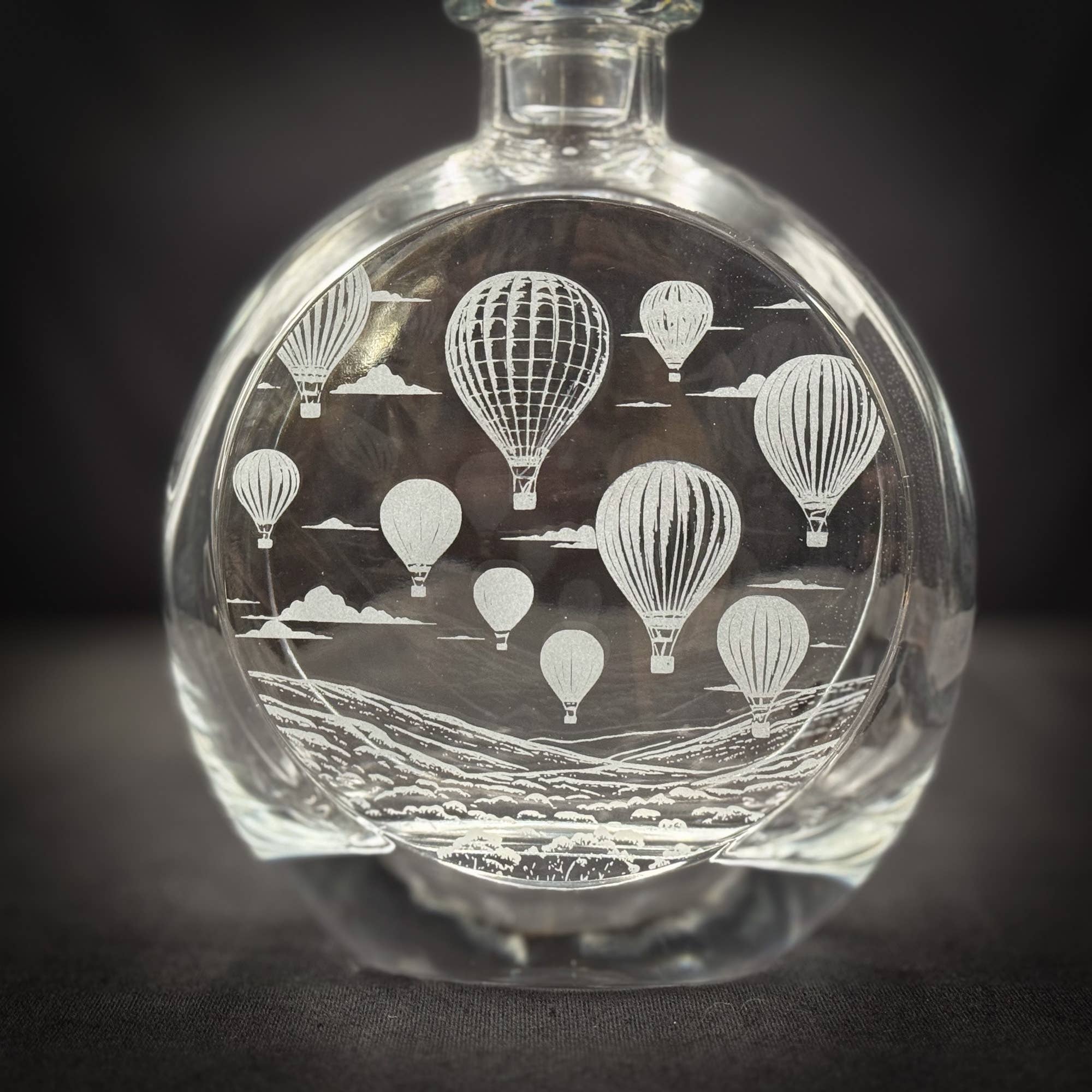 Hot Air Balloons  - 750mL Flat Round Glass Decanter