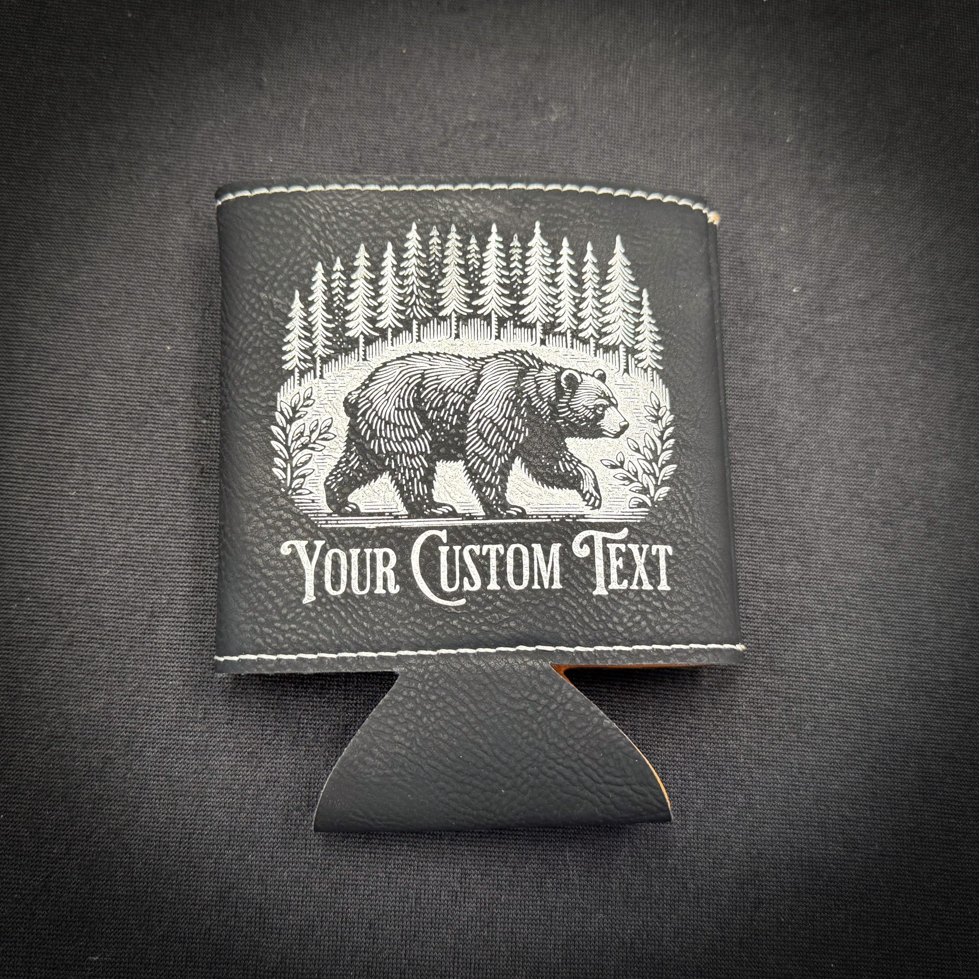 Bear in a Forest Personalized Leatherette Can Holder