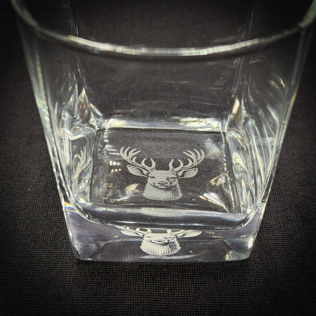 Stag - Bottom Etched 10 oz Square Rocks Glass