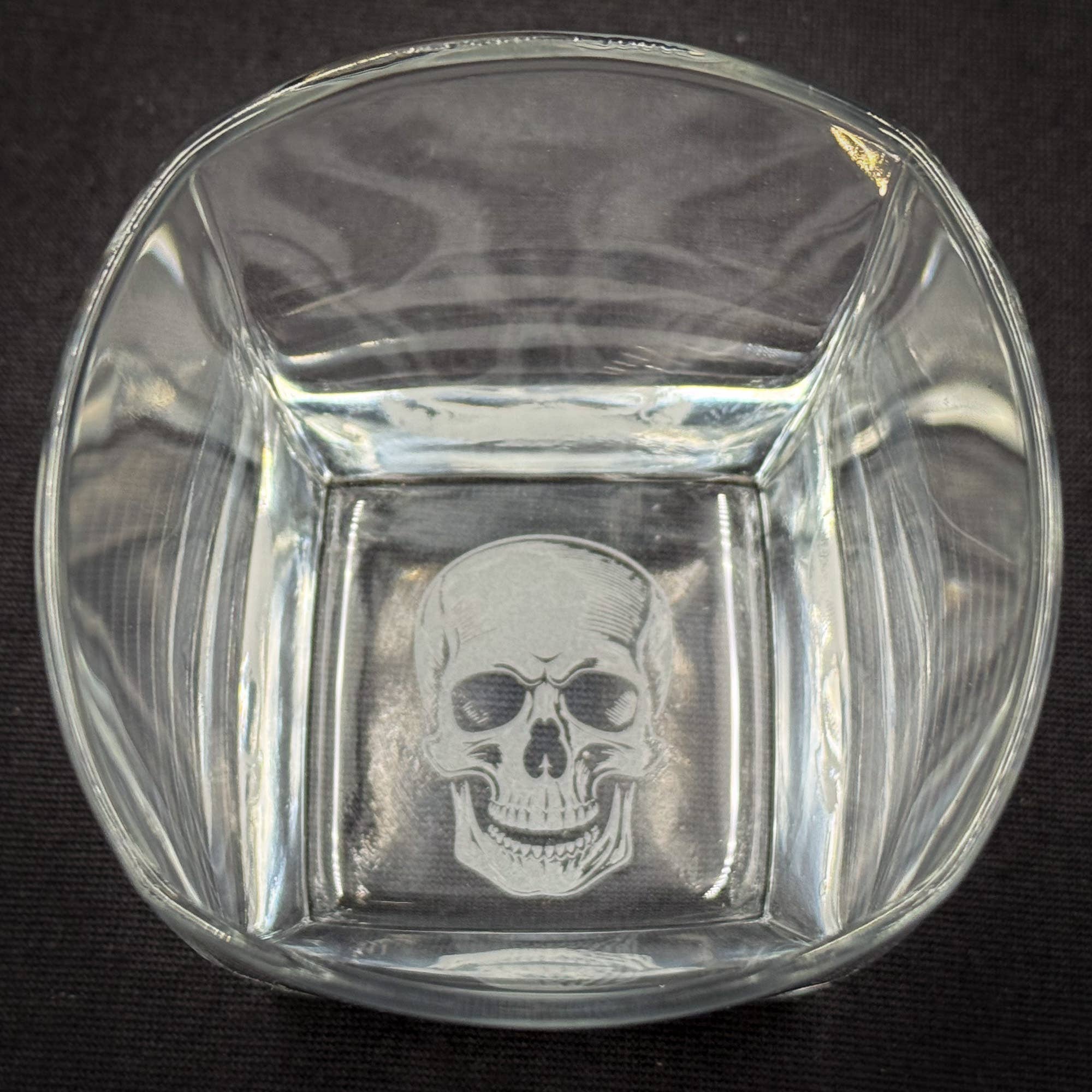 Skull - Bottom Etched 10 oz Square Rocks Glass