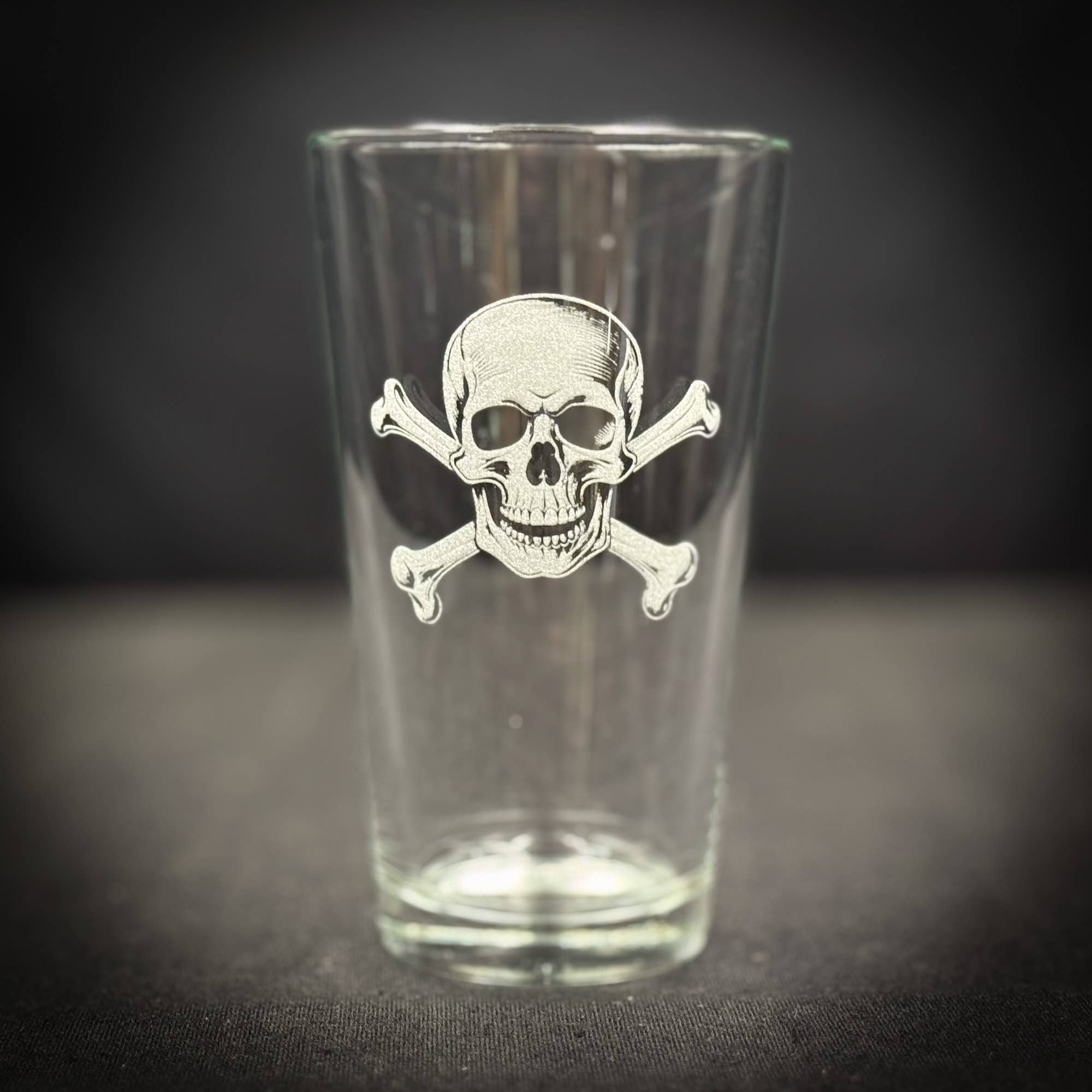 Skull and Crossbones Engraved Pint Glass - Durable Glass
